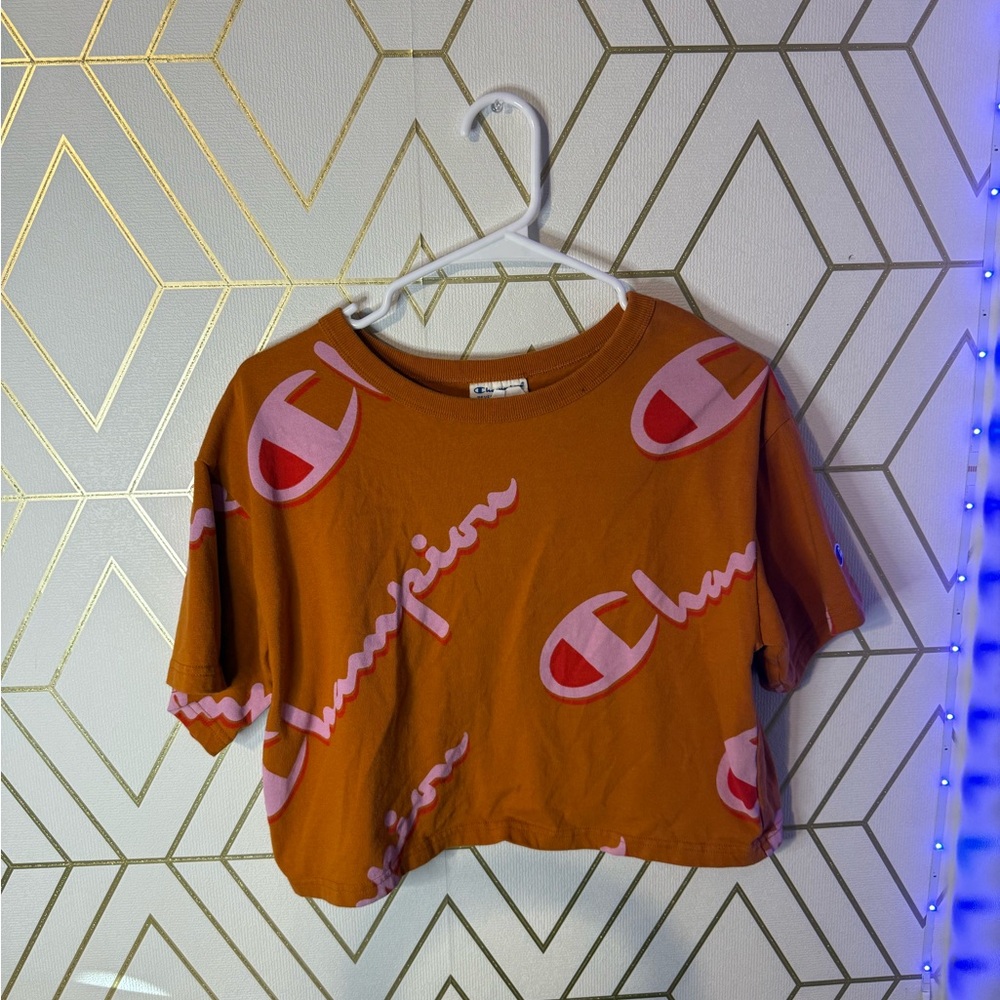 Champion Rust Orange Crop Top with Pink Logo
